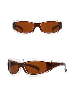 Dual-layer square sunglasses featuring tan lenses and a clear wrap-around frame