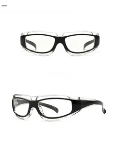Front and 45-degree angle detail of dual-layer black transparent square frame sunglasses