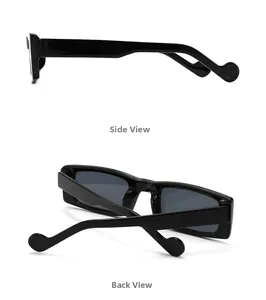 Detailed side and back views showing the black rectangular frame and hinge of the sunglasses