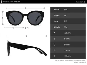 Guide des tailles détaillé et spécifications pour ces lunettes de soleil œil-de-chat