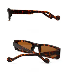 Side and back view of retro rectangle sunglasses in tortoiseshell frame with brown lenses