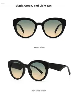 Détail de montures noires rétro surdimensionnées avec verres dégradés vert clair