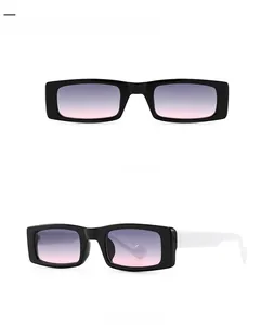 Front and 45-degree side view of modern rectangular sunglasses with gradient lenses