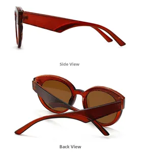 Vue latérale et arrière détaillée des lunettes de soleil œil de chat ambrées