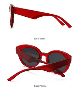 Vues latérale et arrière de lunettes de soleil rouges translucides avec branches à côtes