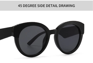 Vue latérale à 45 degrés de lunettes de soleil rondes rétro noires avec détails texturés