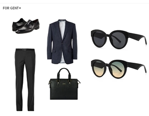 Ensemble business pour hommes avec costume à rayures et lunettes de soleil vintage
