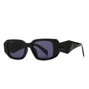 Modern retro square sunglasses with thick black frame and grey tinted lenses