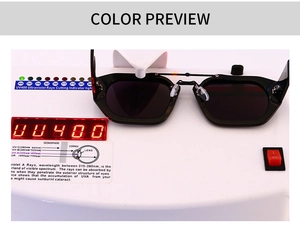 UV400-Test zeigt die Schutzfunktion der Retro-Sonnenbrille mit schwarzem Quadratrahmen