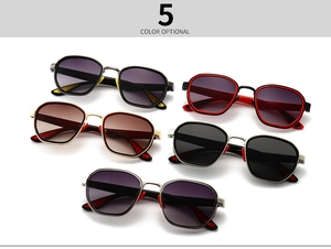 Detailed flat lay of modern square sunglasses in five trendy color options