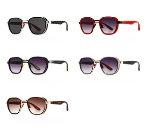 Collection of metal frame sunglasses with side shield design in five different color variants