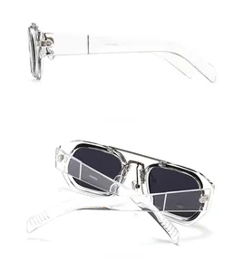 Detailansicht der transparenten Rahmenstruktur und Seitenprofil der Retro-Sonnenbrille
