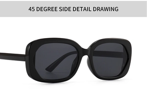 Vue latérale détaillée à 45 degrés des lunettes de soleil ovales avec monture noire