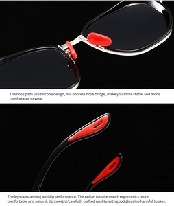 Detail of silicone nose pads and anti-slip curved temples on modern gold metal sunglasses