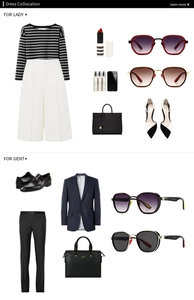 Modern square sunglasses featured in stylish men and women fashion outfit flatlay sets