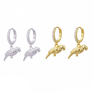 Parrot Pendant Hoop Earrings With Zirconia 925 Sterling Silver Animal Shape Elegant Jewelry For Women