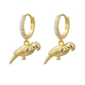 S925 sterling silver parrot drop earrings in gold with sparkling rhinestone pavé hoops