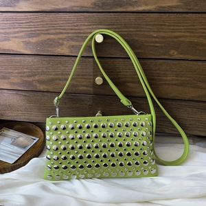 Punk Style PU Leather Crossbody Bag For Women Silver Rivet Studded Shoulder Bag Streetwear Fashion Envelope Clutch Purse