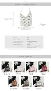 Guide des tailles et sept options de couleurs pour ce sac seau vintage à clous en cuir PU