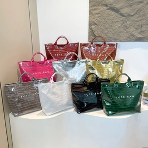 Minimalist glossy crocodile pattern tote bag with TOTE BAG print in nine colors