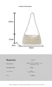 Detailed view of handmade white pearl woven bag with 23x11x3cm dimensions and handle