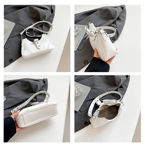 Vues détaillées du sac blanc à rivets montrant la texture et la capacité intérieure
