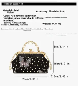 Tableau des tailles détaillé pour sac de soirée en velours avec perles et broderie