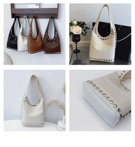 Details der Vintage-Nieten und der hochwertigen matten Lederstruktur dieser Beuteltaschen