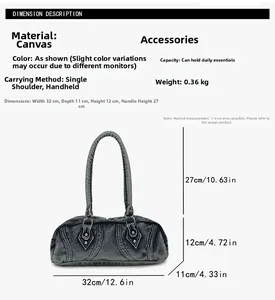 Detailed size chart for the canvas boston bag showing dimensions and weight capacity