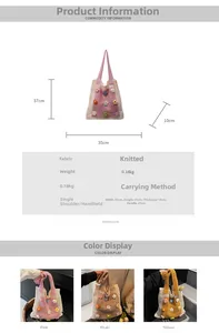 Tableau détaillé des tailles du sac en tricot avec dimensions et texture florale