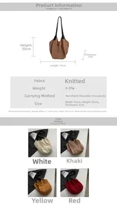 Detailed dimension chart and specifications for the large knitted hollow crochet tote bag