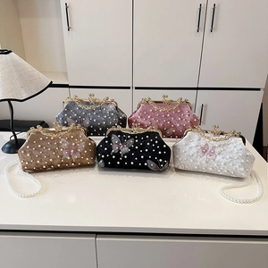 Pochettes de soirée élégantes en velours avec perles, broderie papillon et fermoir doré