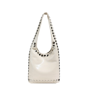 Vintage Beige Hobo Tasche aus Leder mit silbernen Nieten und minimalistischem Design