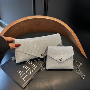 Glitter Sequin Envelope Crossbody Bag With Metal Chain Strap Shimmer Evening Clutch For Women Fashion Phone Pouch