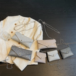 Glitter envelope chain bag in silver and gold colors with rectangular and square sizes