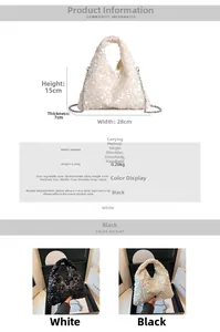 Detailed size specifications of the sequined hobo bag showing 28x15x7cm dimensions