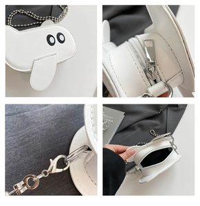 Détails du sac à main avion blanc avec bandoulière chaîne en métal et fermeture éclair