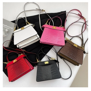 Luxury crocodile pattern mini handbags in white, pink, brown, red, and black with gold locks