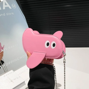 Cute Cartoon Airplane Shape PU Leather Mini Crossbody Bag With Metal Ball Chain Strap Quirky Fashion Shoulder Pouch