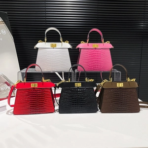 Chic faux crocodile texture tote bags in five vibrant colors with gold metal turn-lock