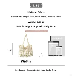 Size guide for large floral tote bag showing 29x42x11cm dimensions and cloth material