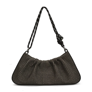 Chic dark taupe woven cloud bag with stylish rope strap and knotted design detail