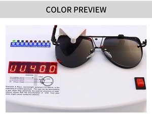 UV400 tester demonstrating maximum ultraviolet protection for punk aviator sunglasses