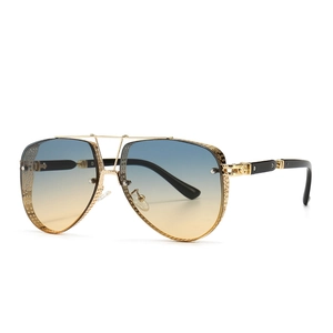 Vintage Punk Aviator Sunglasses Metal Frame Windproof Hollow Side Shield UV400 Gradient Lens Fashion Eyewear For Women