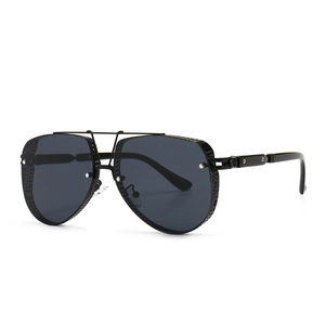 Modern retro punk sunglasses with black metal pilot frame and mesh side shield detail