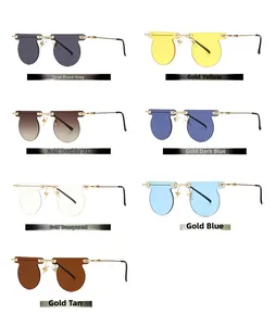 Collection of rimless fashion sunglasses with metal temples in seven varied lens colors