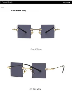 Front- und Seitenansicht der randlosen quadratischen Sonnenbrille mit Goldmetallrahmen