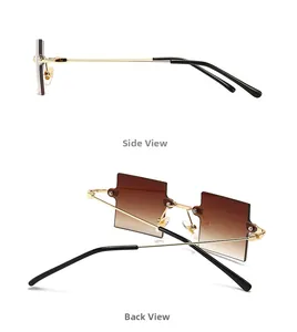Seiten- und Rückansicht der randlosen Dreiecks-Sonnenbrille mit Goldrahmen
