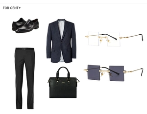Herren Business Outfit Set mit Lederschuhen dunkelblauem Anzug und quadratischer Sonnenbrille