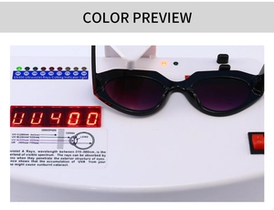 Sunglasses UV400 test showing professional ultraviolet protection for cat-eye lenses